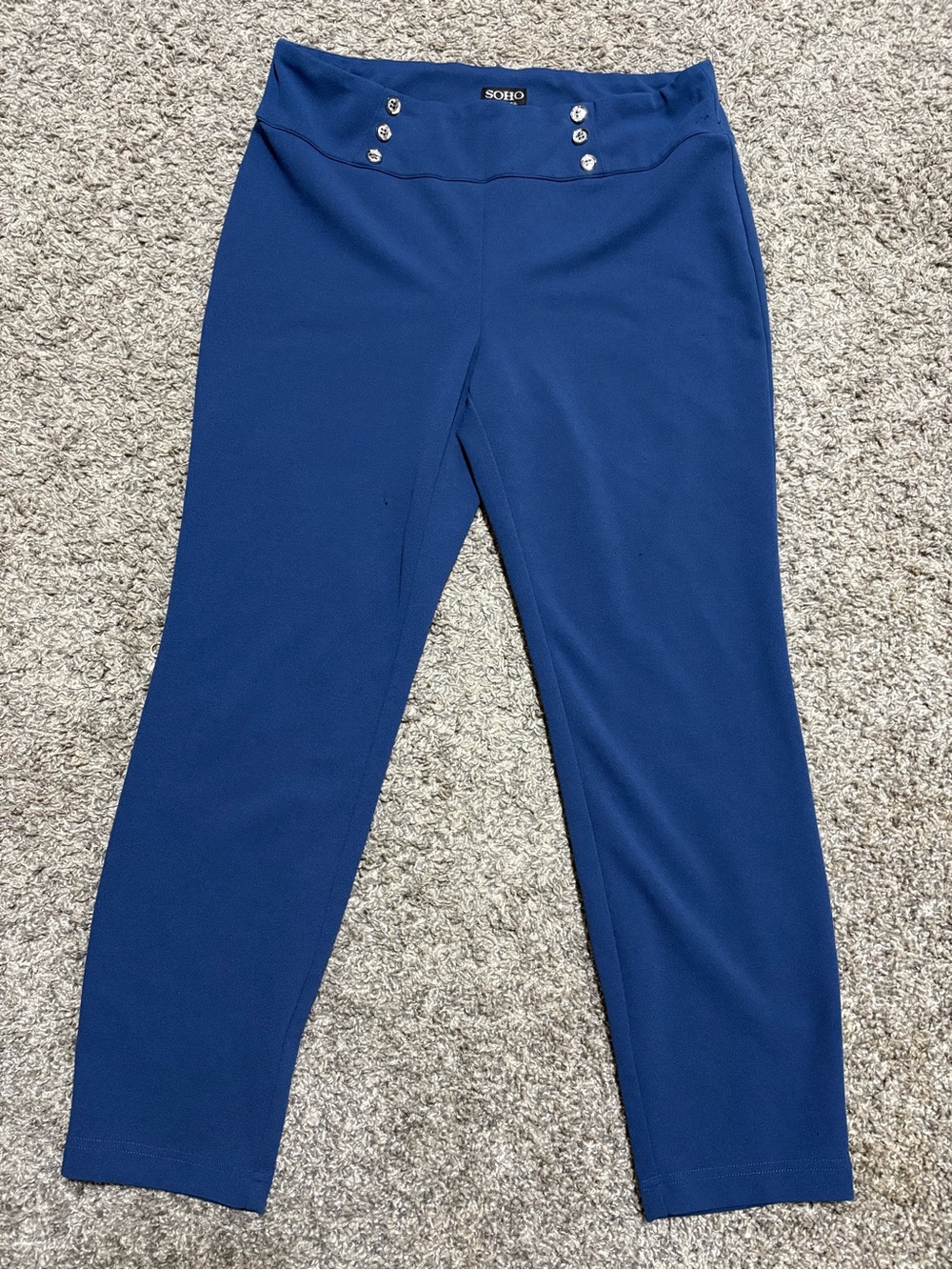 Soho Navy Blue Ponte Pants with Silver Button Accents